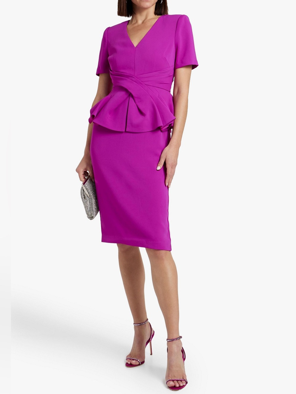 Badgley Mischka Ladies NWT Pleated Peplum Sheath Dress in Orchid. Size 6.